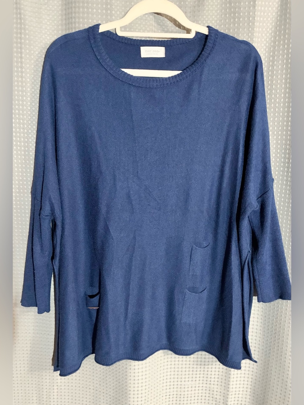 Mer Sea Blue Catalina Travel Poncho Sweater Sz OS Oversized Lagenlook